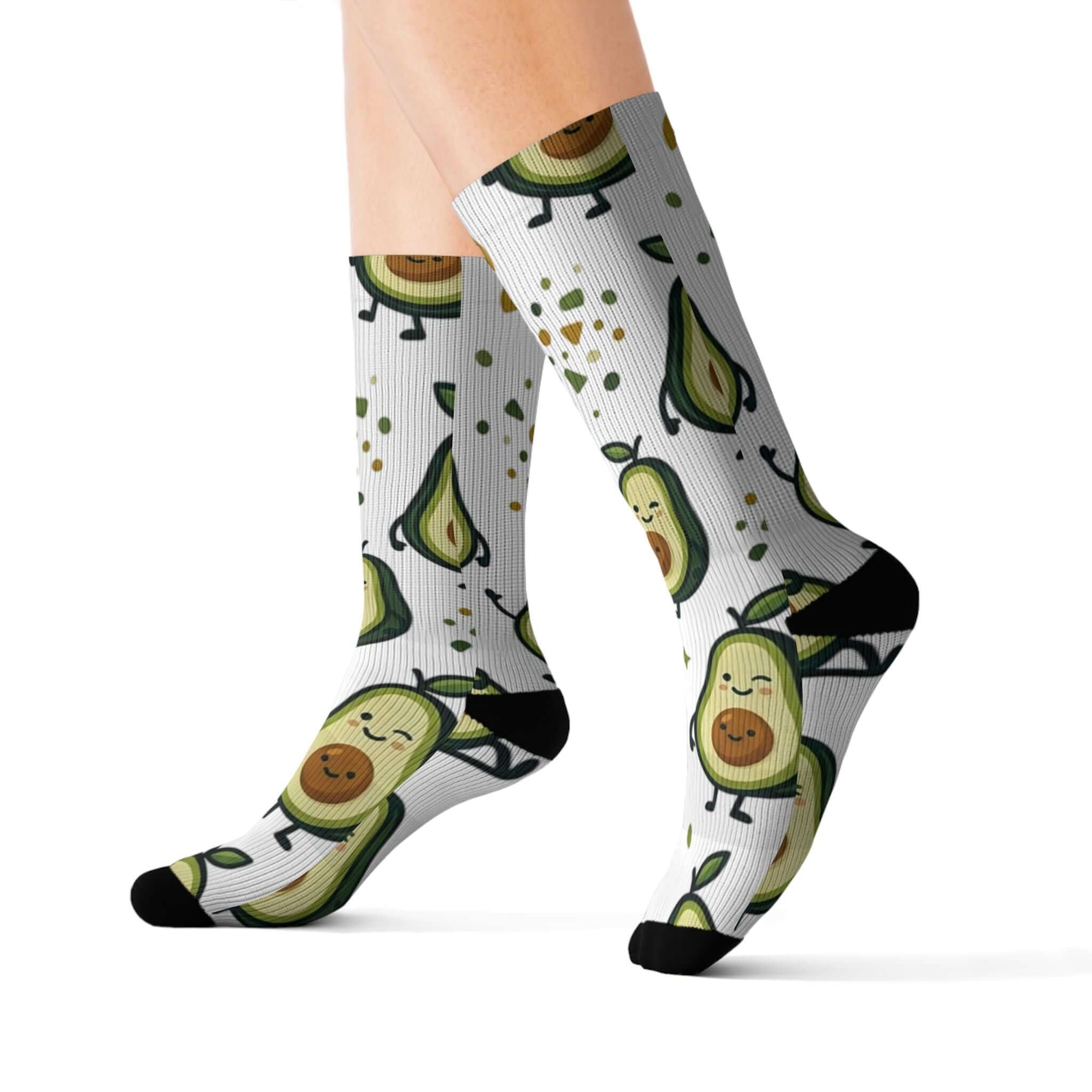 Avocado Pattern Sublimation Socks — Cute Kawaii Avocado Crew Socks for Women & Men