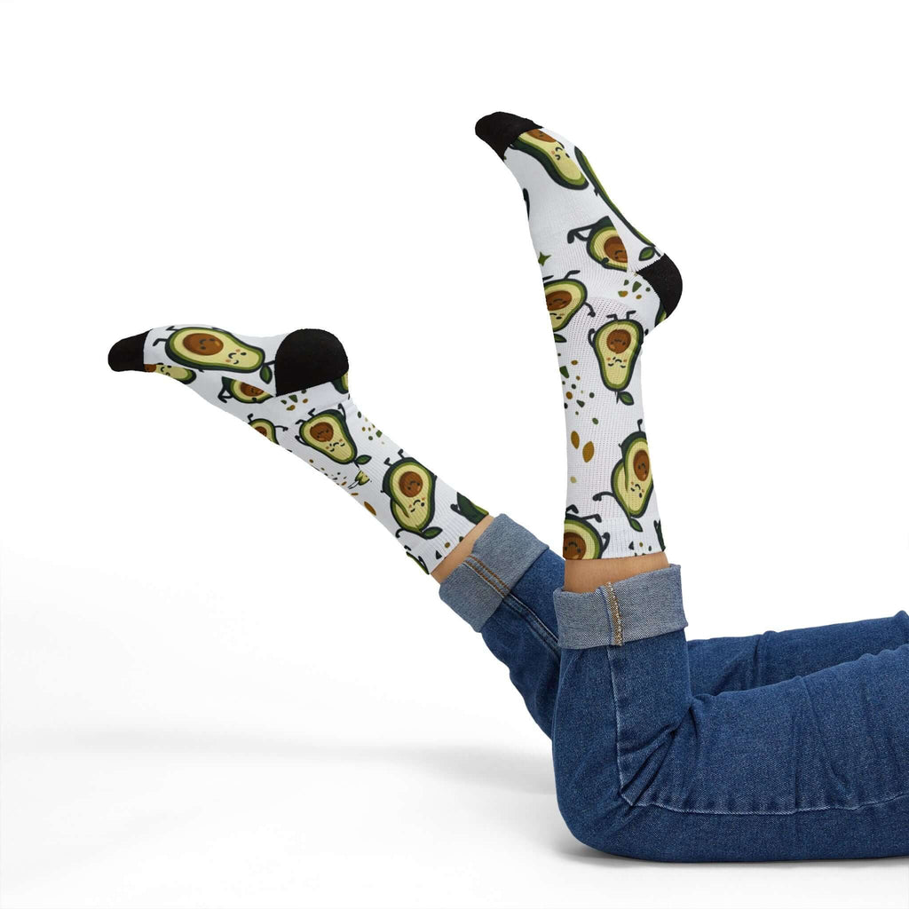 Avocado Pattern Sublimation Socks — Cute Kawaii Avocado Crew Socks for Women & Men