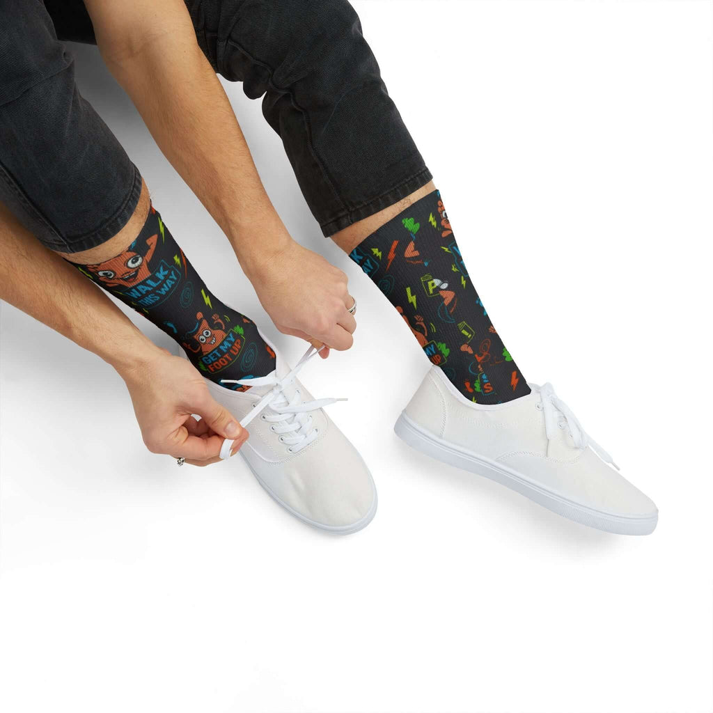 Funny Cartoon Podcast Socks — “Get My Foot Up” Sublimation Crew Socks