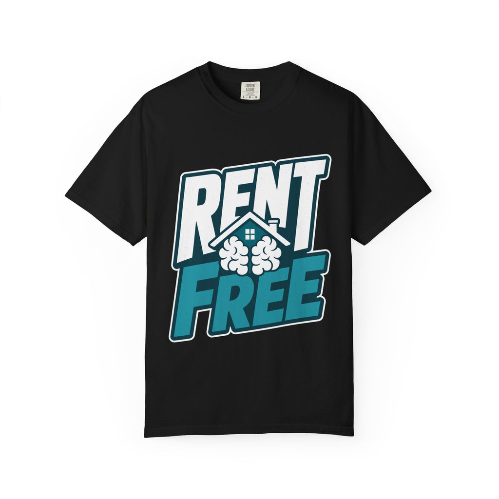 Unisex Rent Free Graphic T‑Shirt — Bold Retro House Design