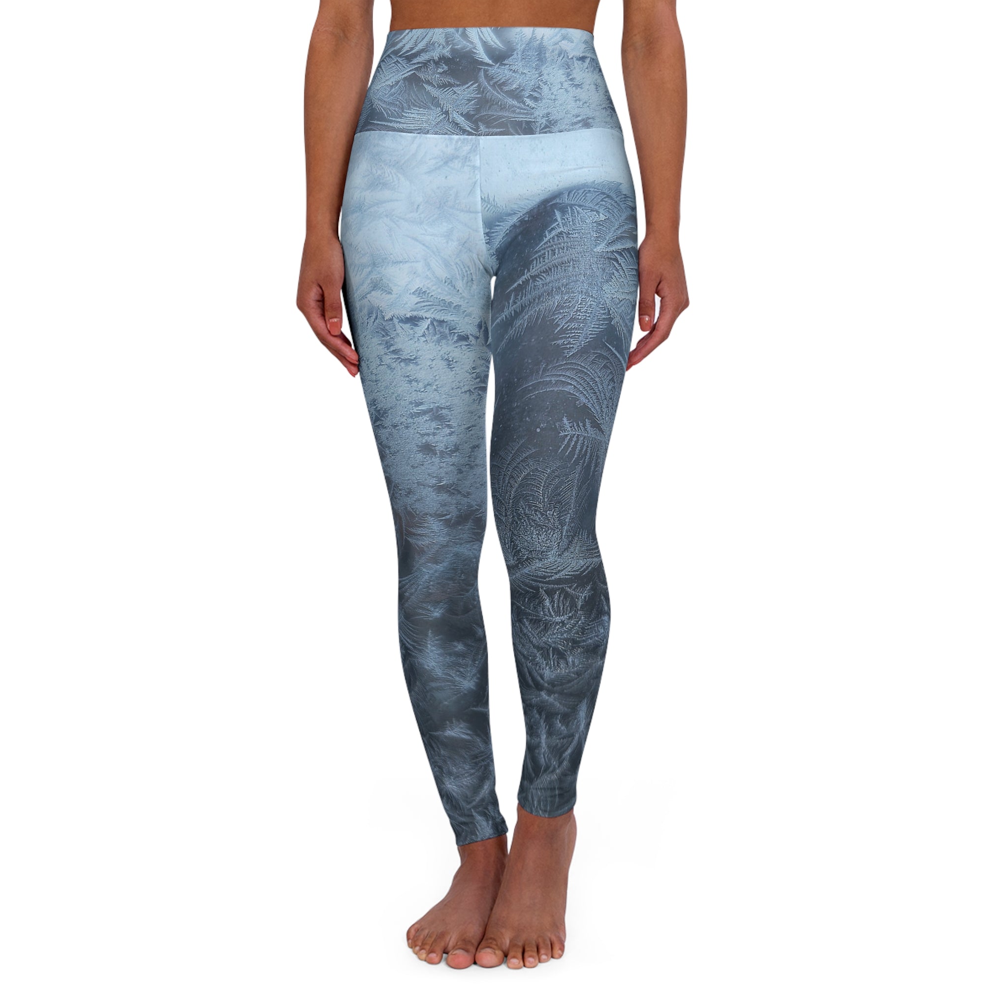 Ice Crystals Fern Frost High-Waist Yoga Leggings — All-Over Print Fitness Tights