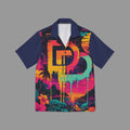 Men's Retro Neon Tropical Sunset Hawaiian Beach Camp Shirt