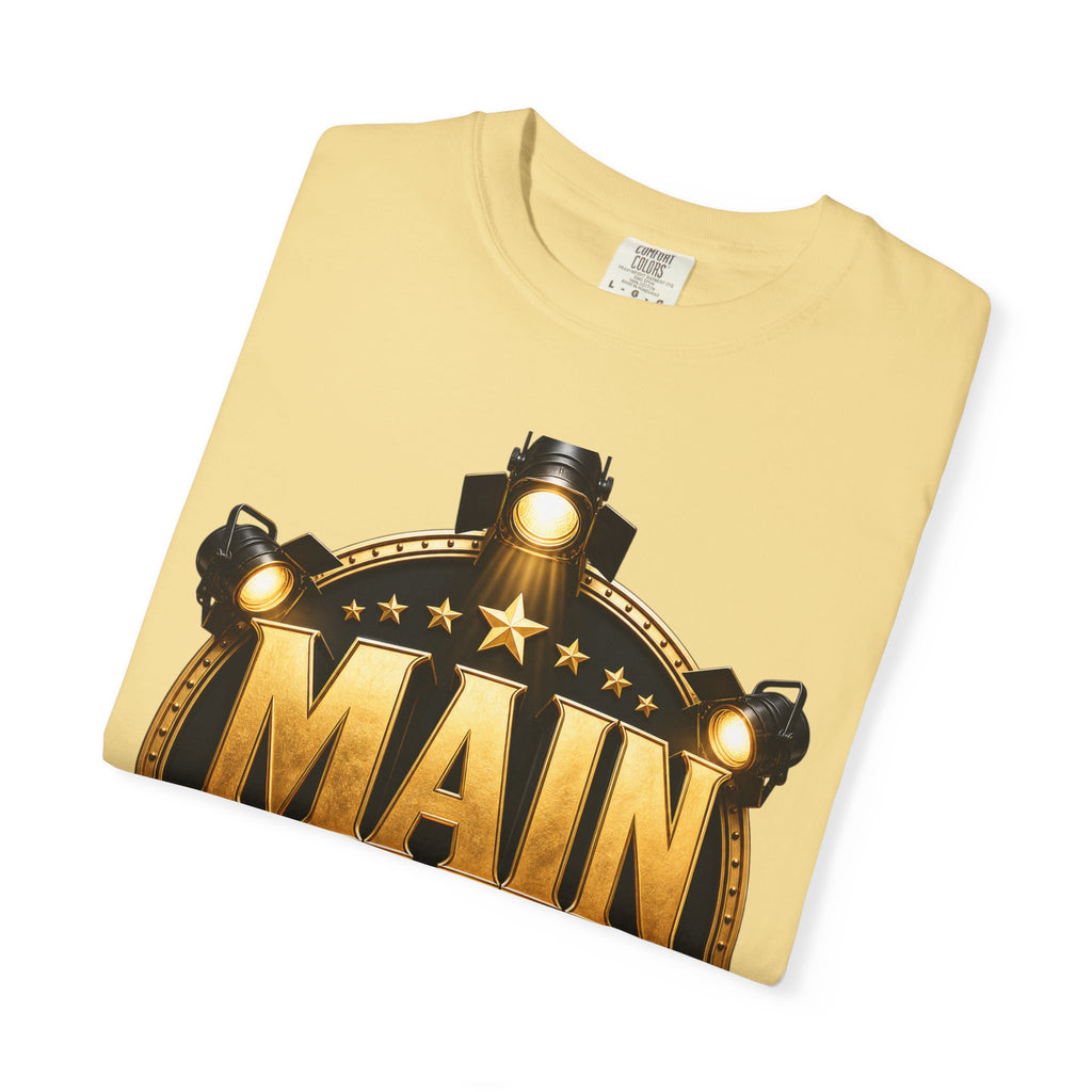 Main Character Graphic T‑Shirt — Gold Film Badge Design
