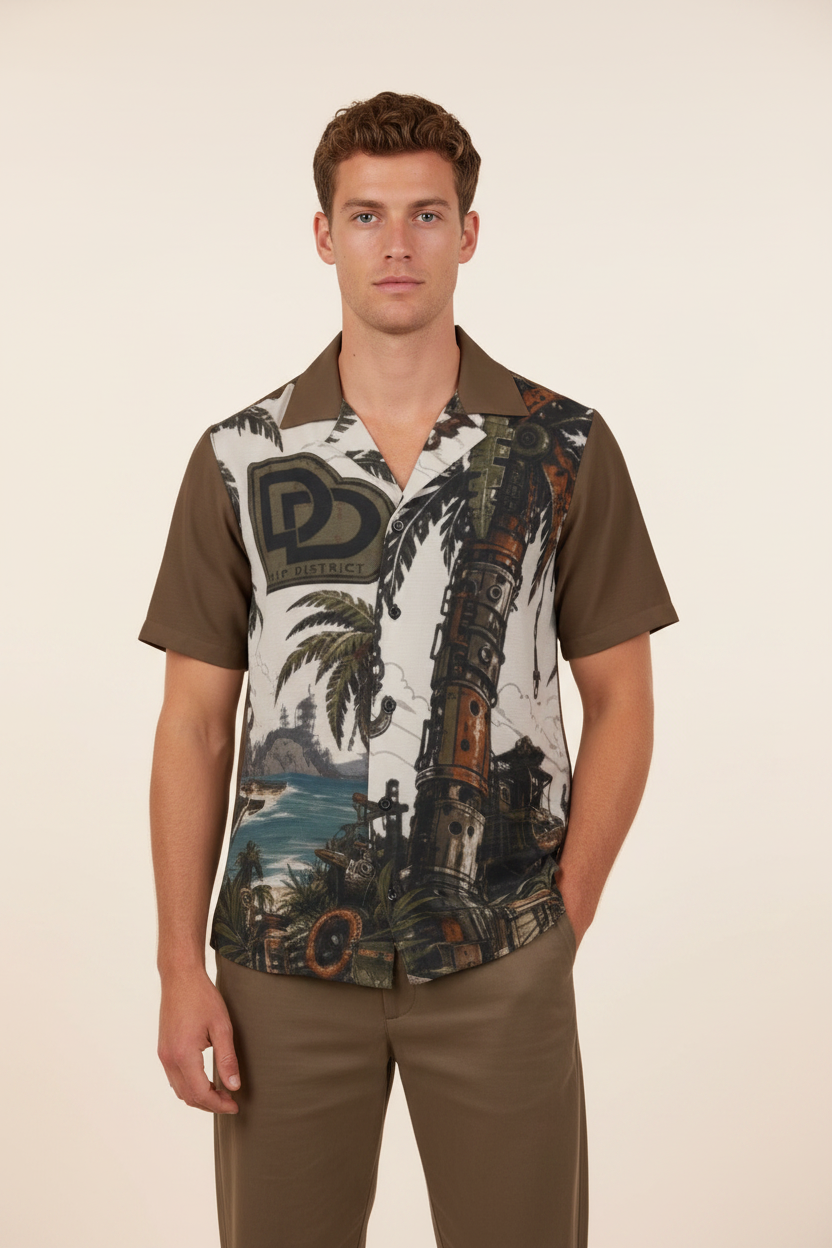 Men Tropical Surf Rescue Hawaiian Camp Shirt
