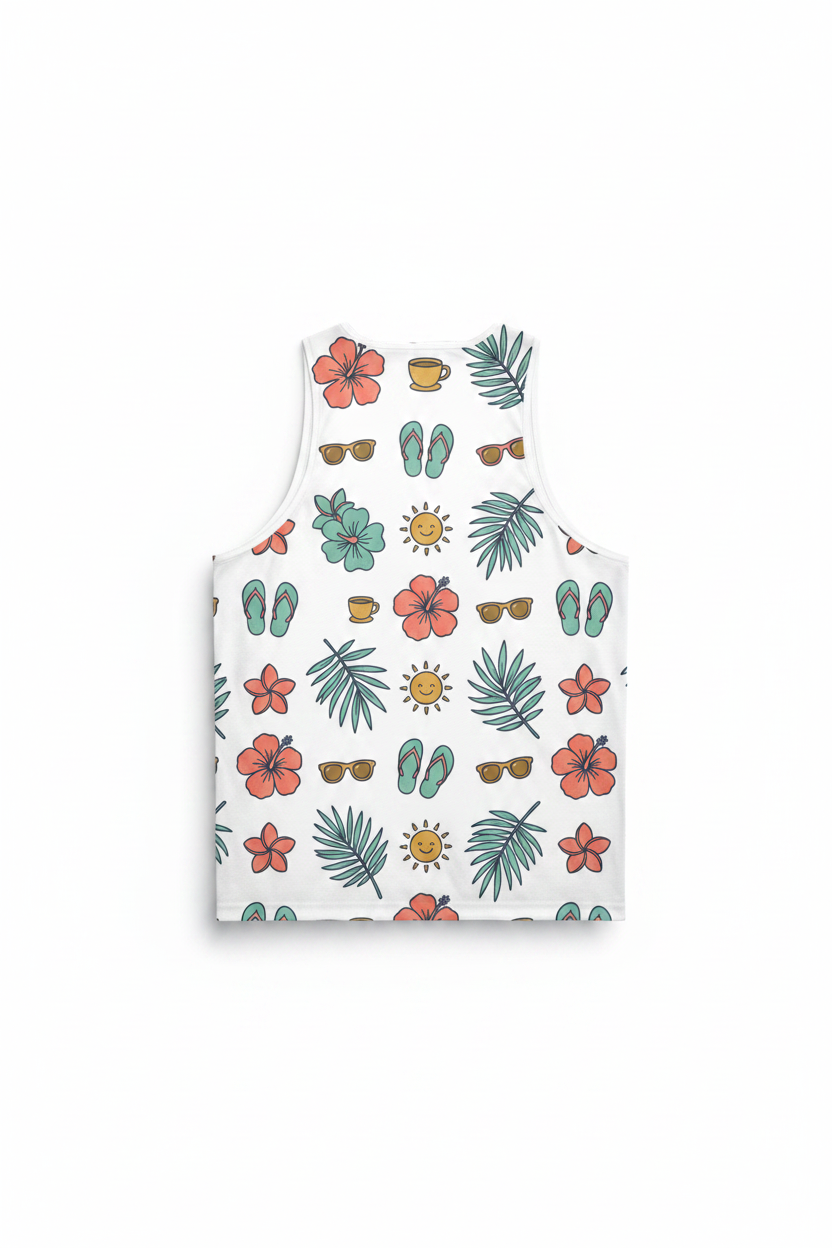 Tropical Summer Tank Top — Floral & Flip-Flop All-Over Print