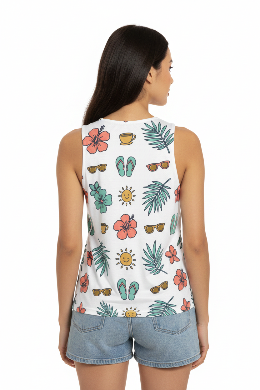 Tropical Summer Tank Top — Floral & Flip-Flop All-Over Print