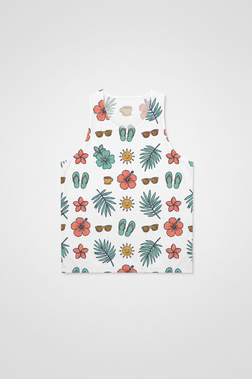 Tropical Summer Tank Top — Floral & Flip-Flop All-Over Print