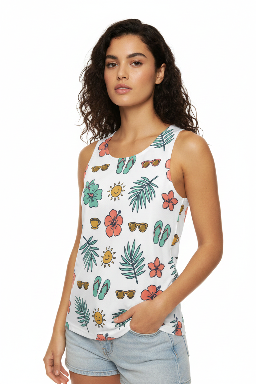 Tropical Summer Tank Top — Floral & Flip-Flop All-Over Print