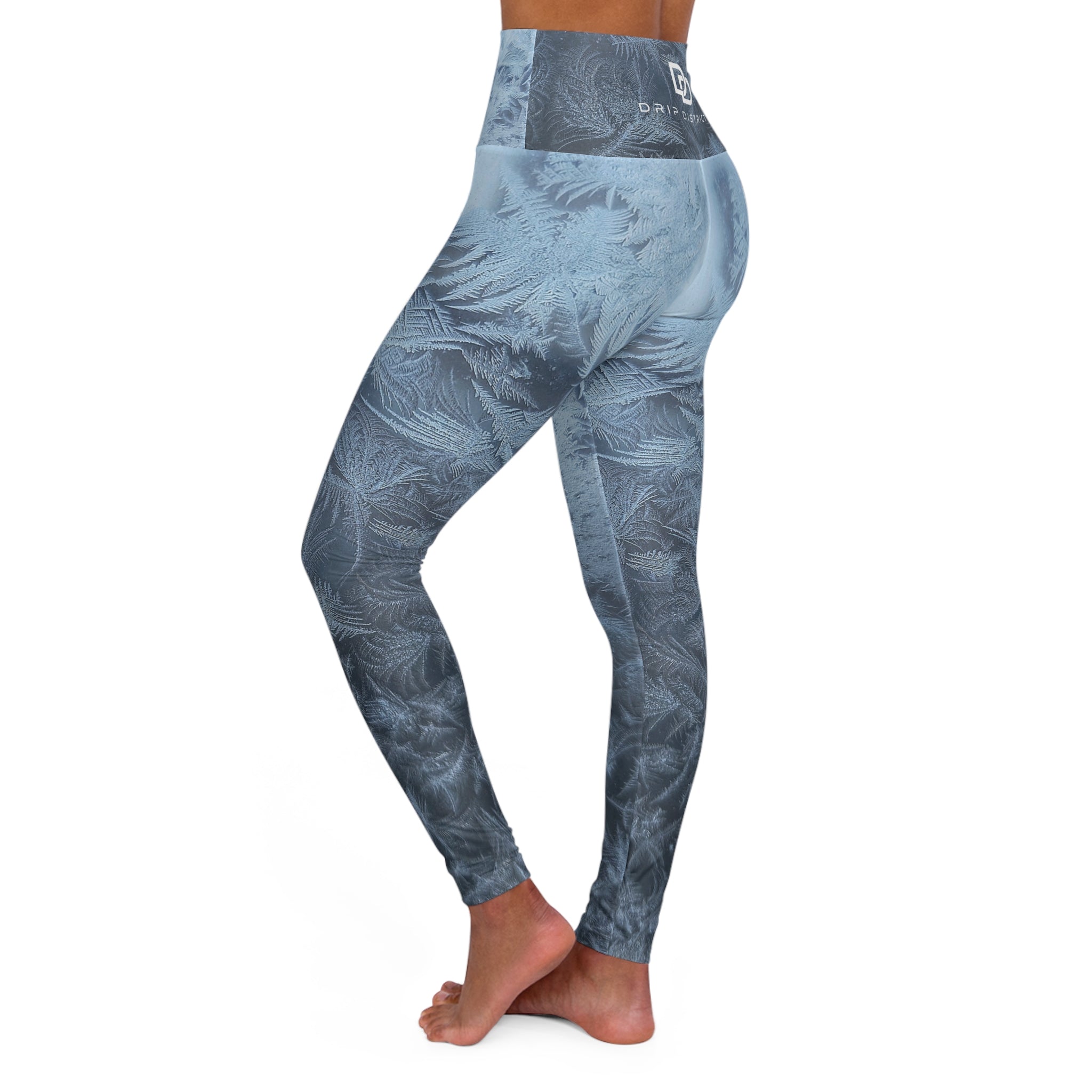 Ice Crystals Fern Frost High-Waist Yoga Leggings — All-Over Print Fitness Tights