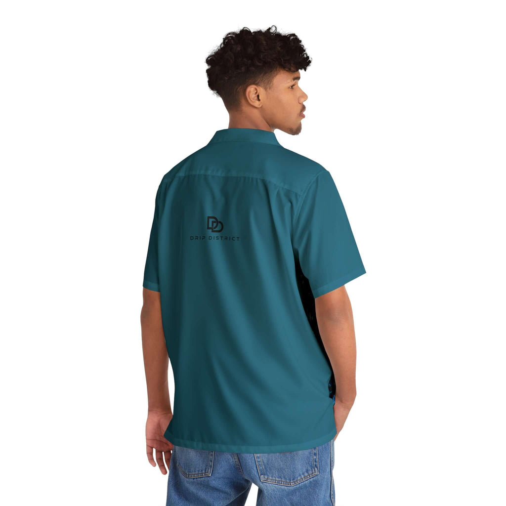 Tropical Blue Hawaiian Shirt — Men’s Leaf Pattern Beach Camp Shirt