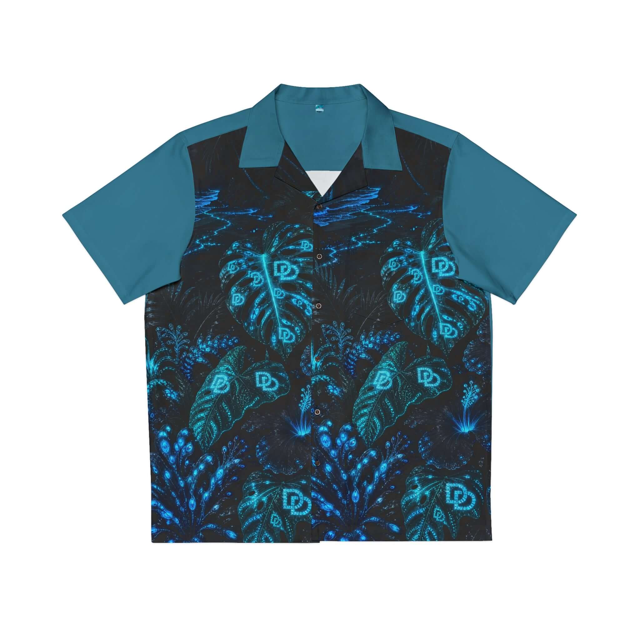 Tropical Blue Hawaiian Shirt — Men’s Leaf Pattern Beach Camp Shirt