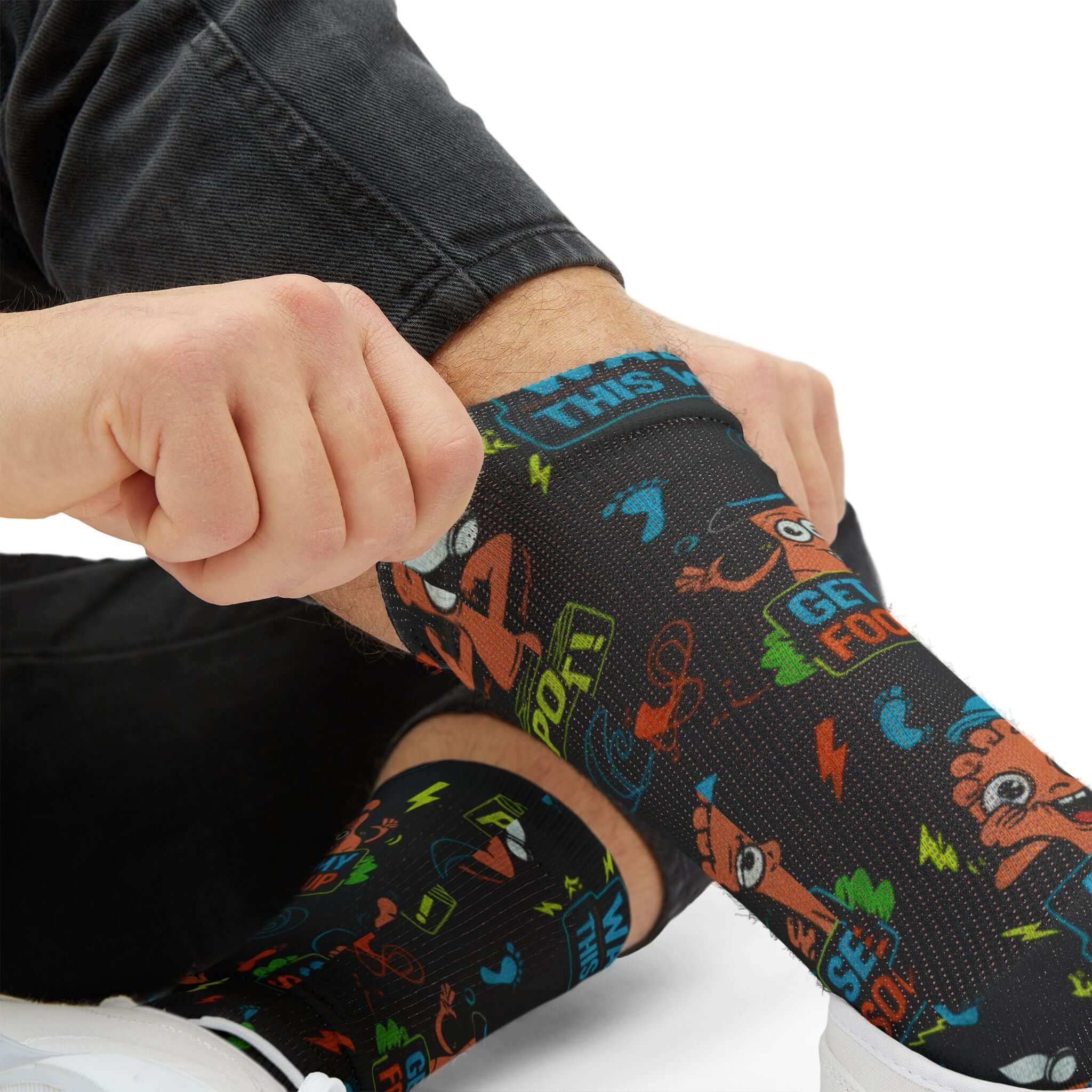 Funny Cartoon Podcast Socks — “Get My Foot Up” Sublimation Crew Socks
