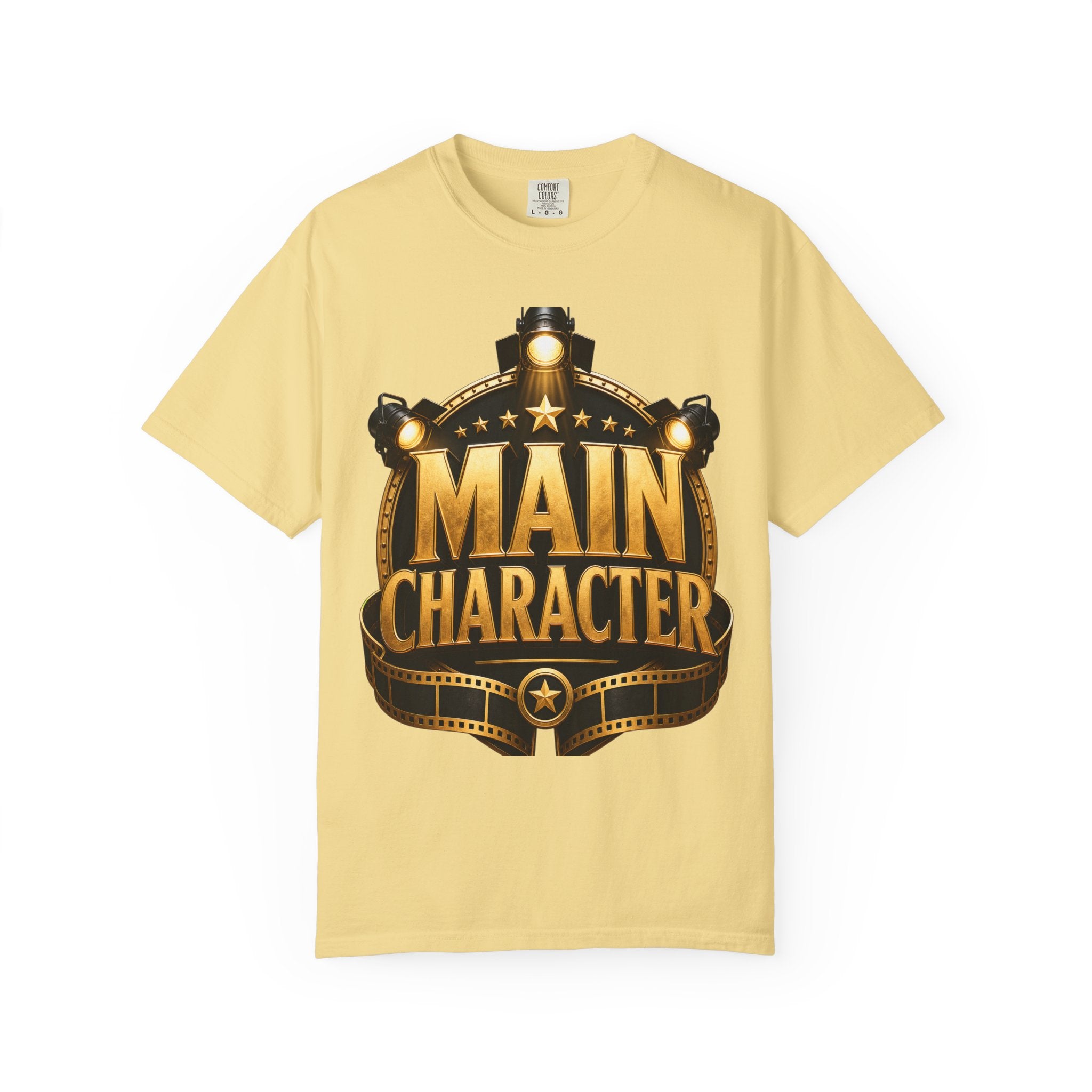 Main Character Graphic T‑Shirt — Gold Film Badge Design