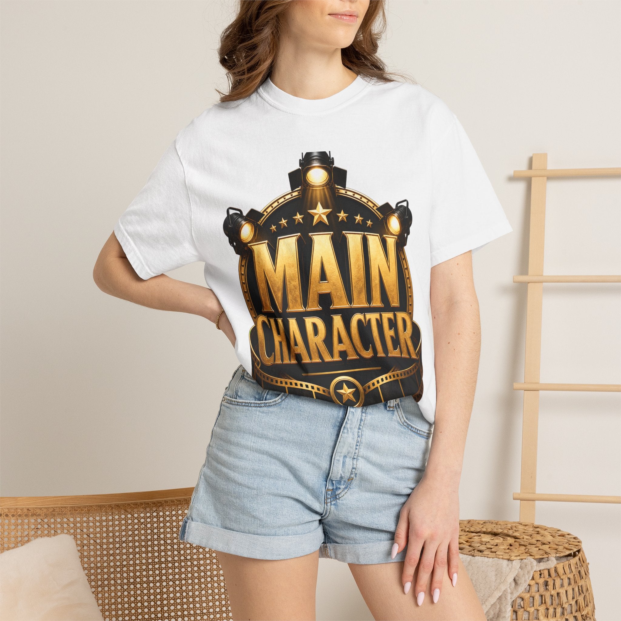 Main Character Graphic T‑Shirt — Gold Film Badge Design