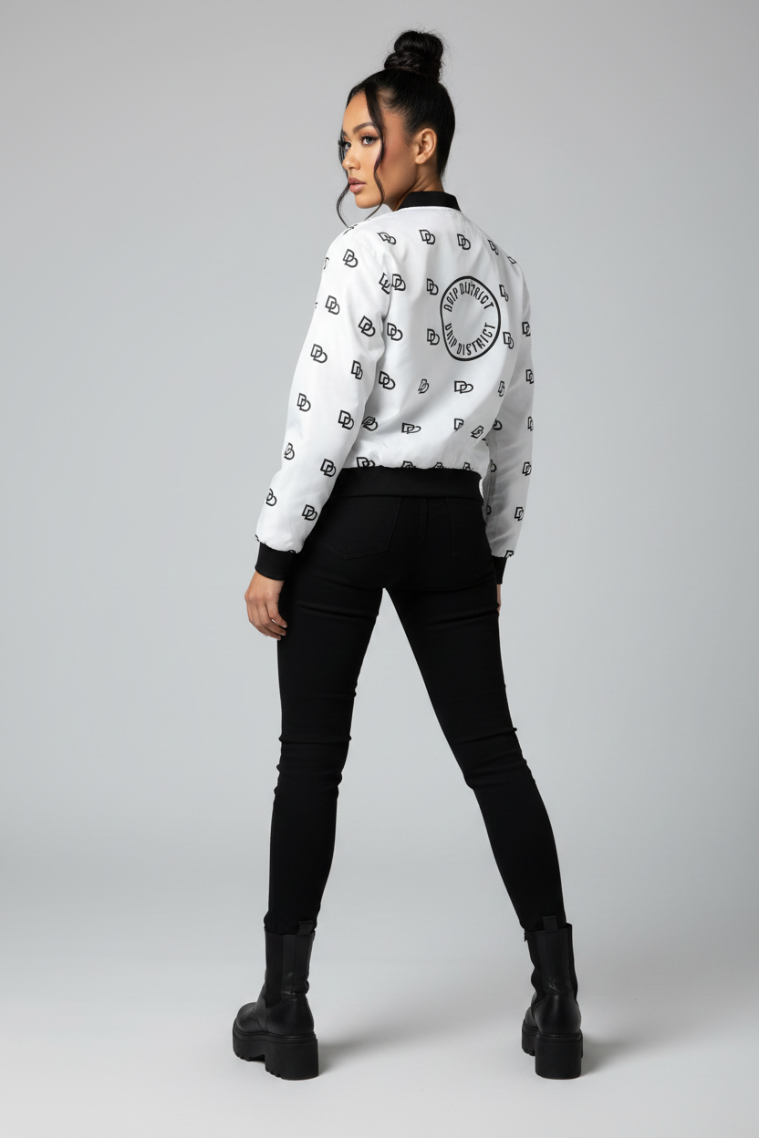 Drip District Bomber Jacket Female Studio Mockup