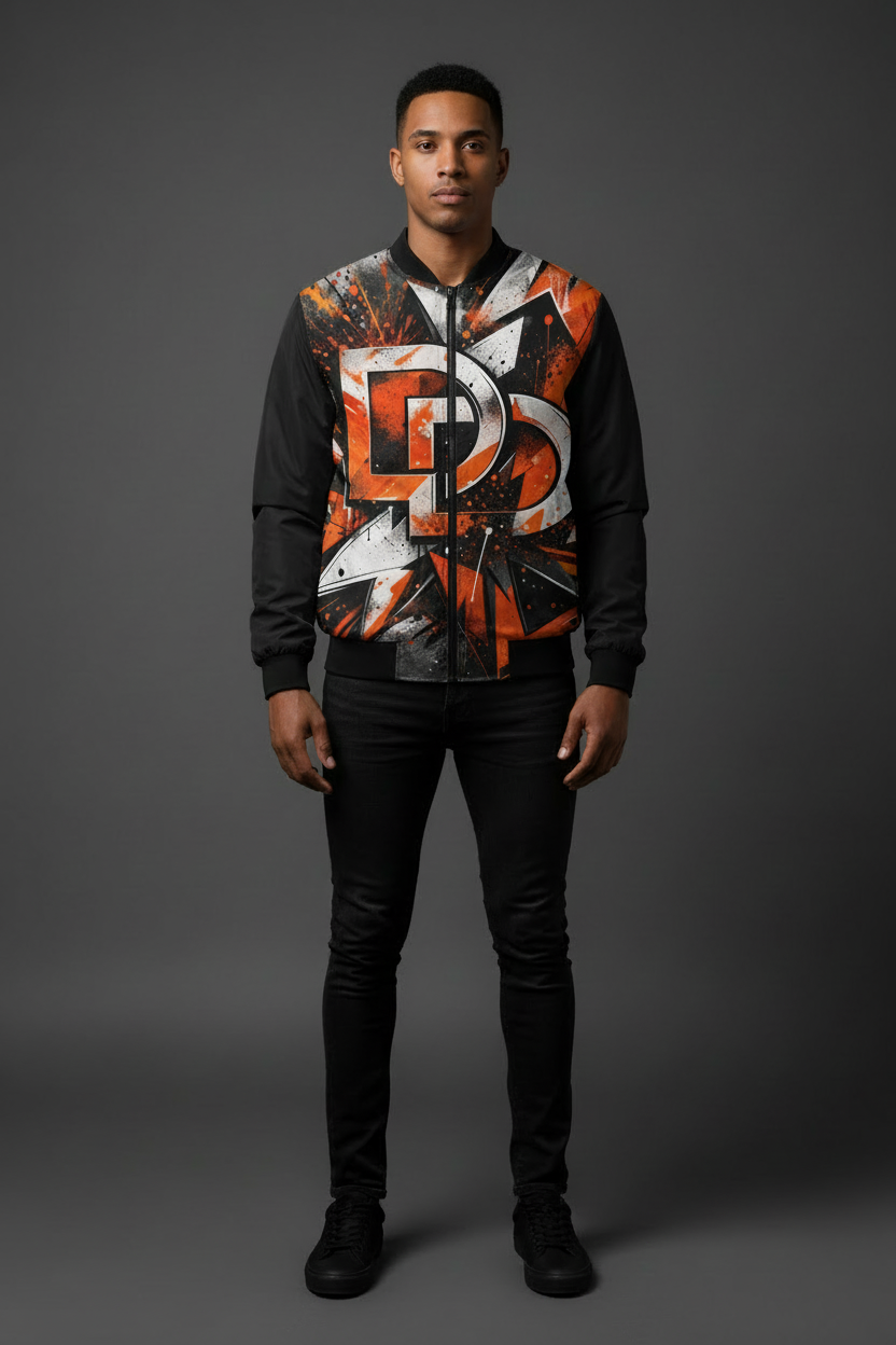 Drip District Orange Graffiti Bomber - Full Logo Size Match