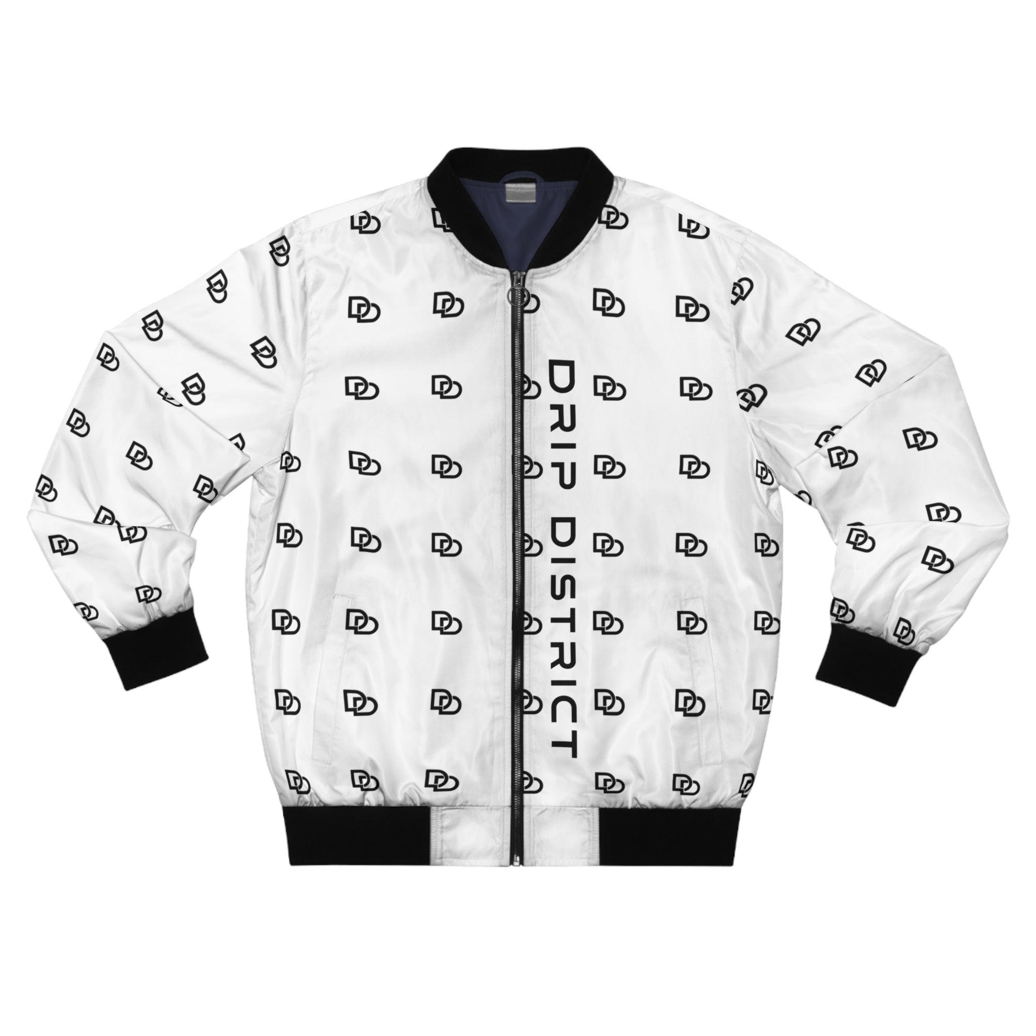 Unisex Grid Pattern Phantom Black & White Bomber Jacket