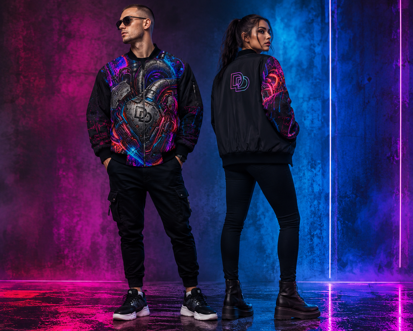 Unisex Cyber Heart Bomber Jacket