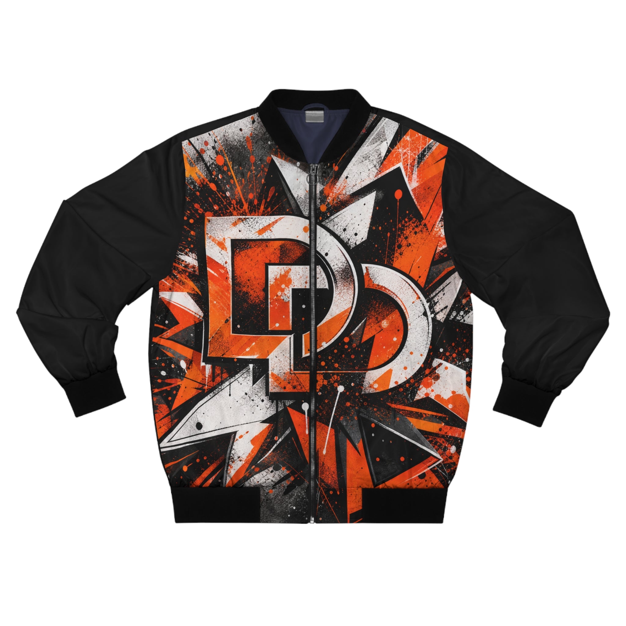 Unisex Orange Geometric Explosion Bomber Jacket